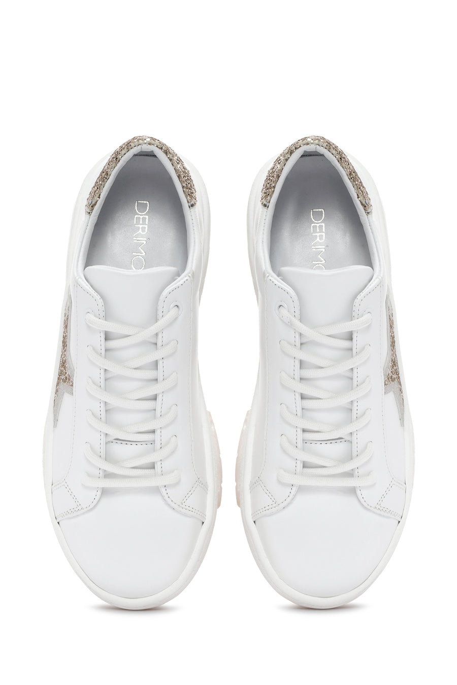Kadın Beyaz Bağcıklı Deri Sneaker