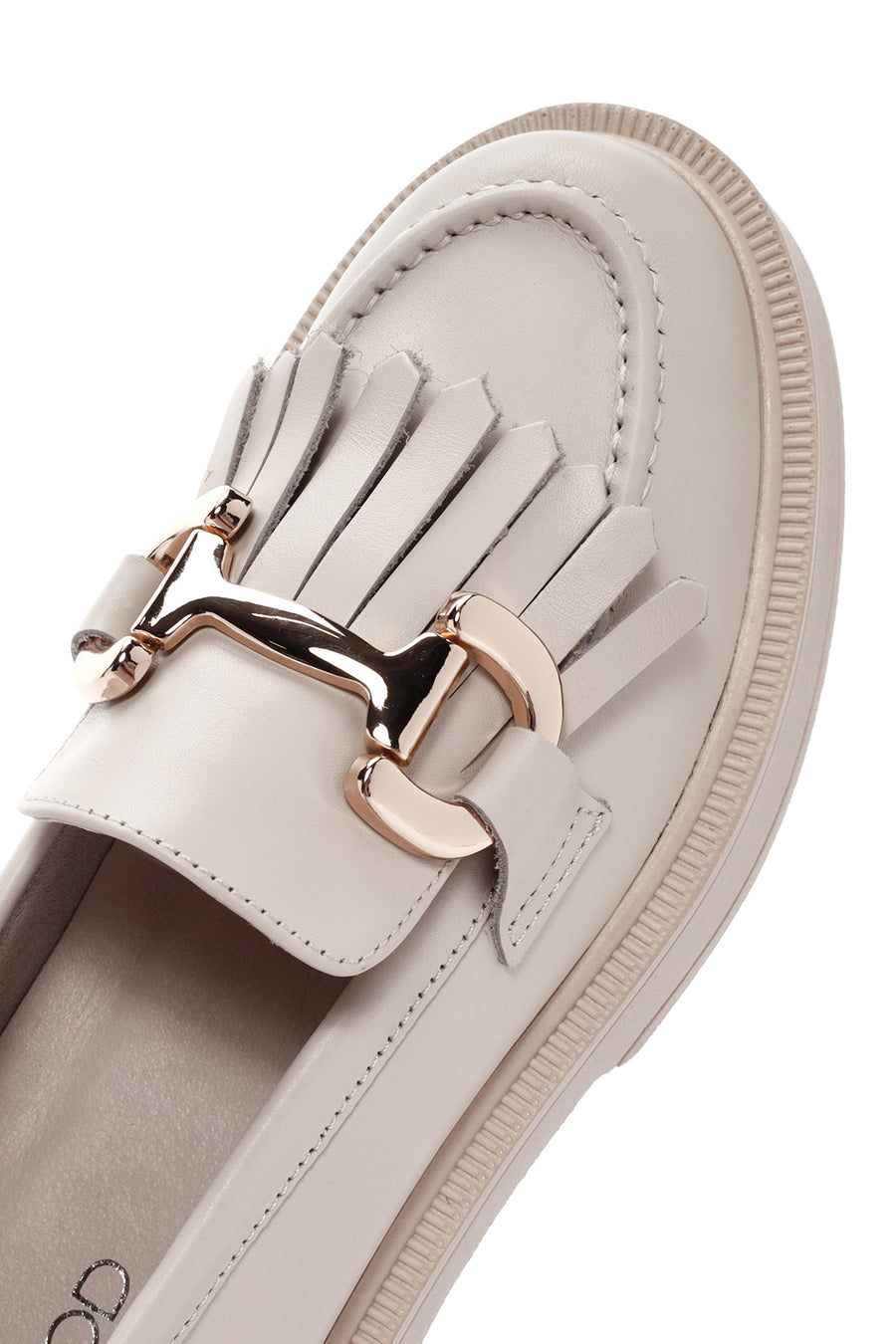 Kadın Krem Püsküllü Deri Casual Loafer