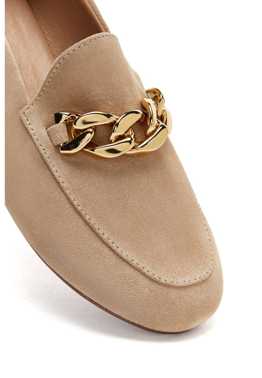 Women's Beige Suede Leather Masculine Loafer