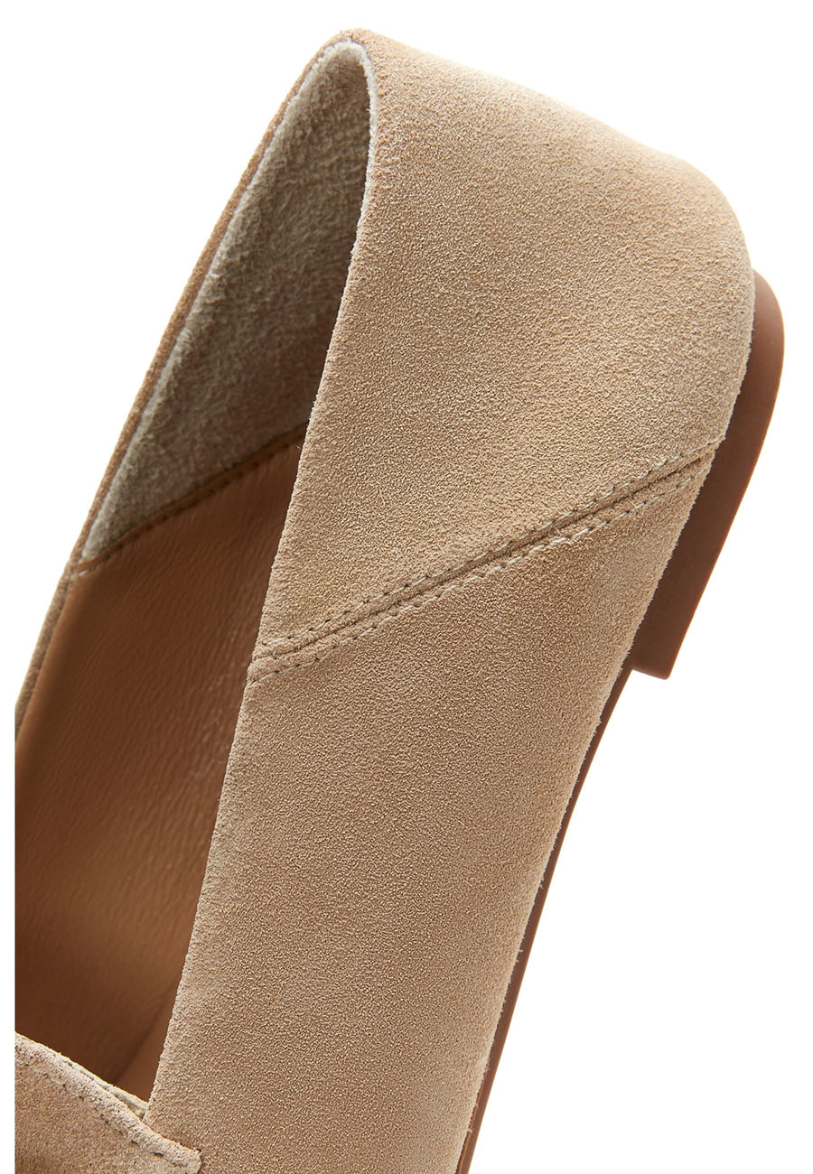 Women's Beige Suede Leather Masculine Loafer