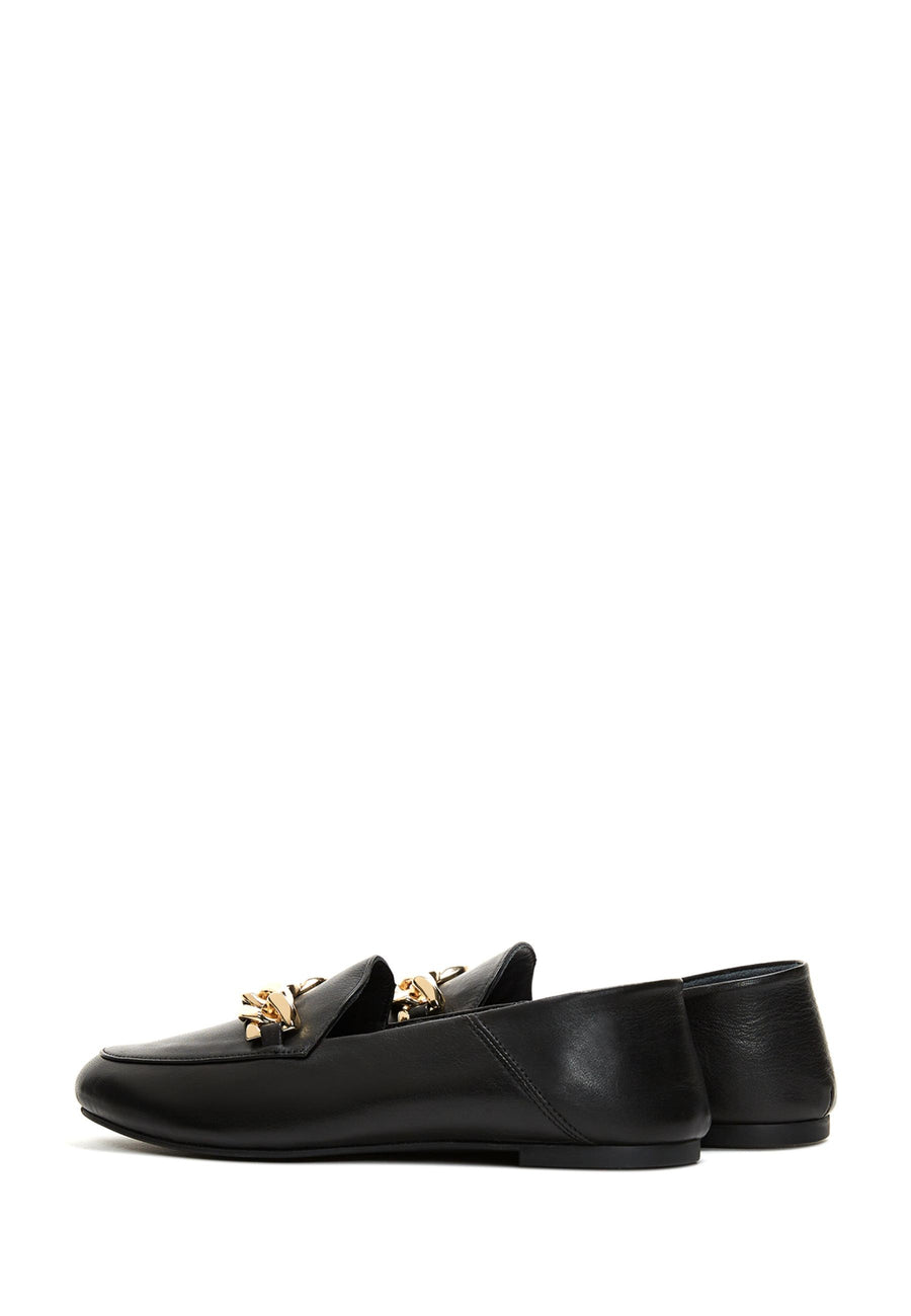 Women's Black Leather Masculine Loafer