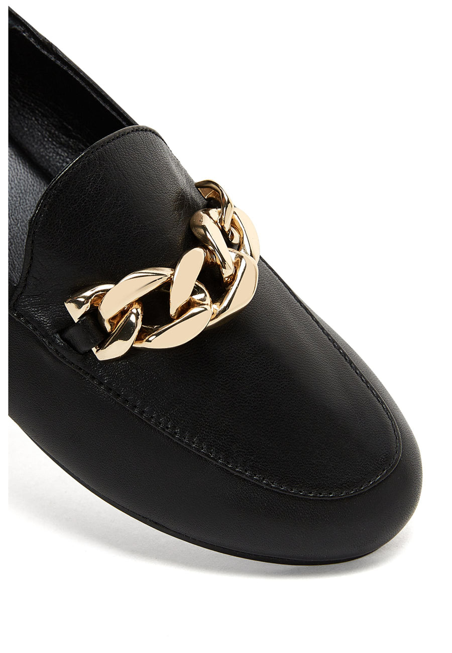 Women's Black Leather Masculine Loafer