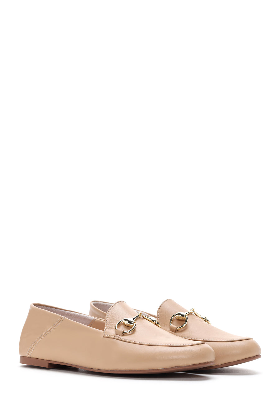 Women's Beige Leather Masculine Loafer
