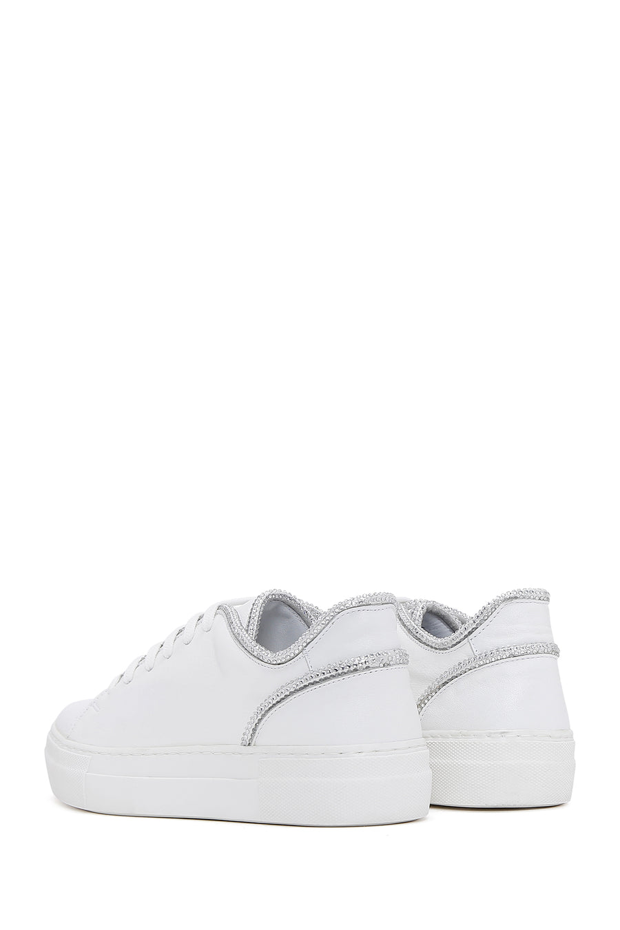 Kadın Beyaz Bağcıklı Deri Sneaker