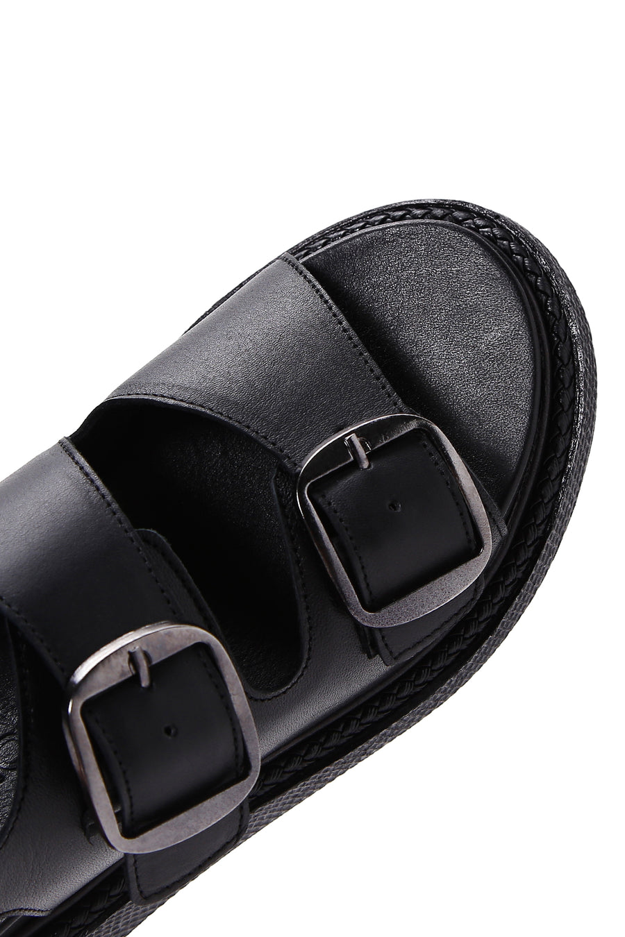 Kadın Siyah Çift Tokalı Deri Comfort Sandalet
