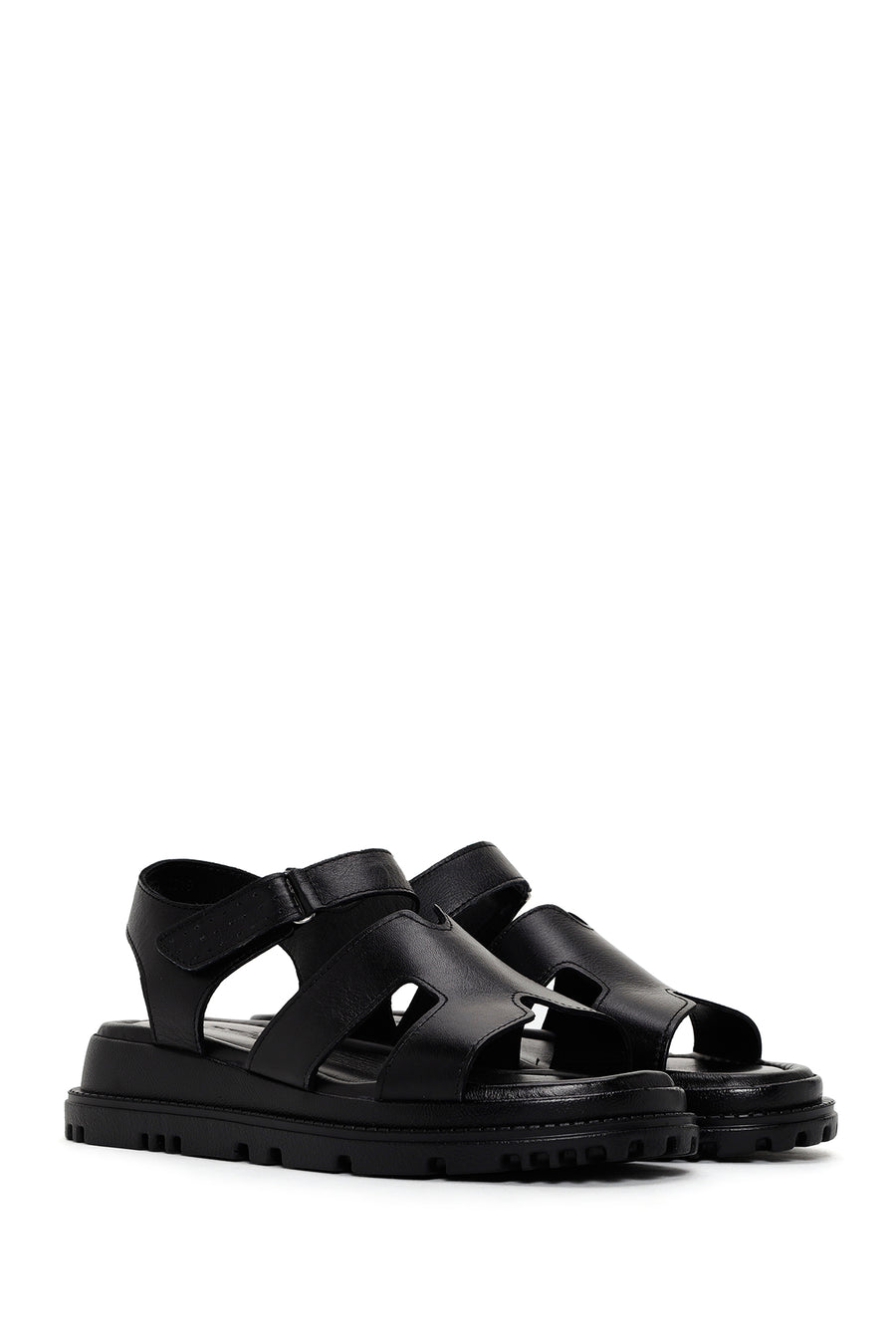 Women's Black Leather Sandals