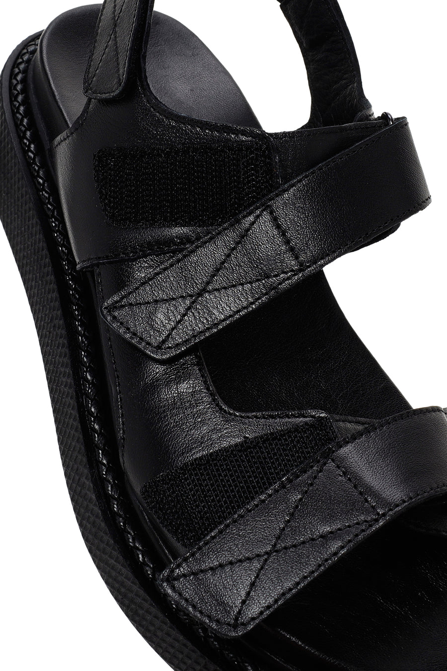 Women's Black Strappy Leather Comfort Sandals