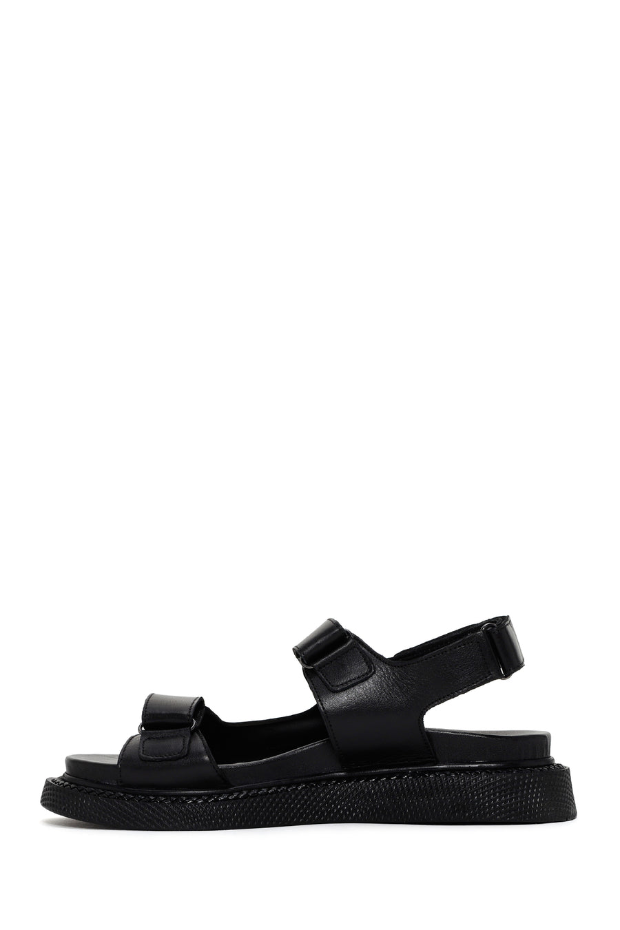 Women's Black Strappy Leather Comfort Sandals