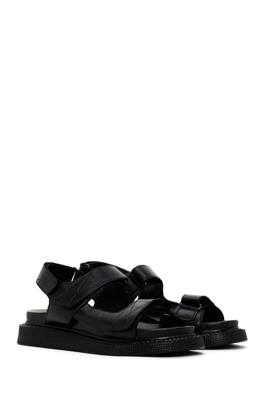 Women's Black Strappy Leather Comfort Sandals