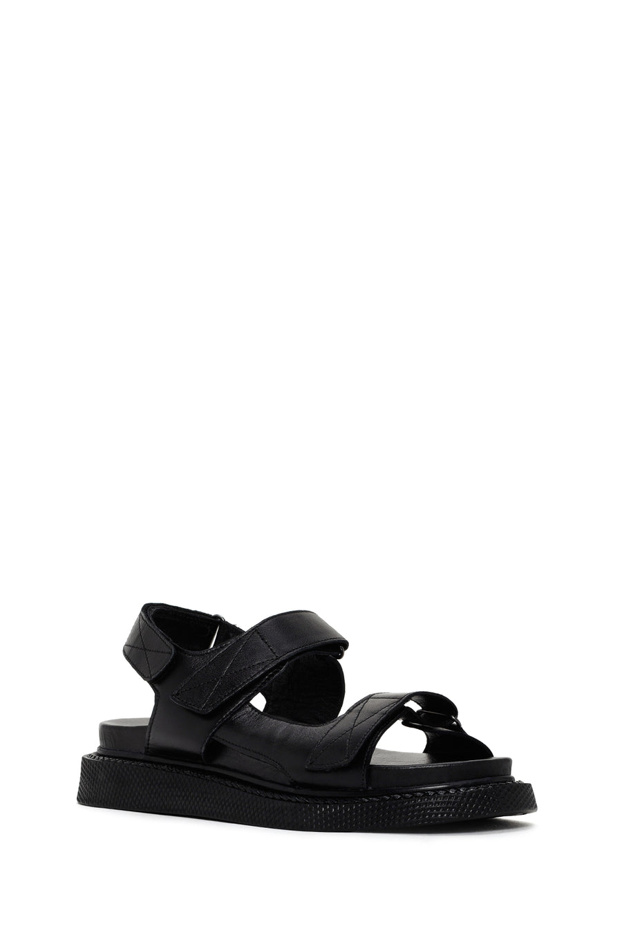 Women's Black Strappy Leather Comfort Sandals