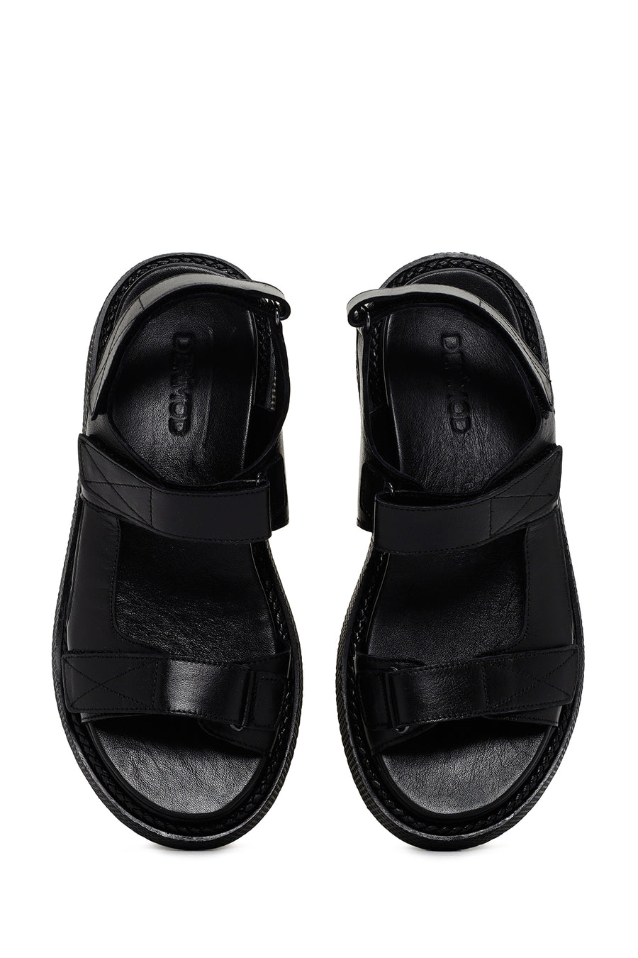 Women's Black Strappy Leather Comfort Sandals