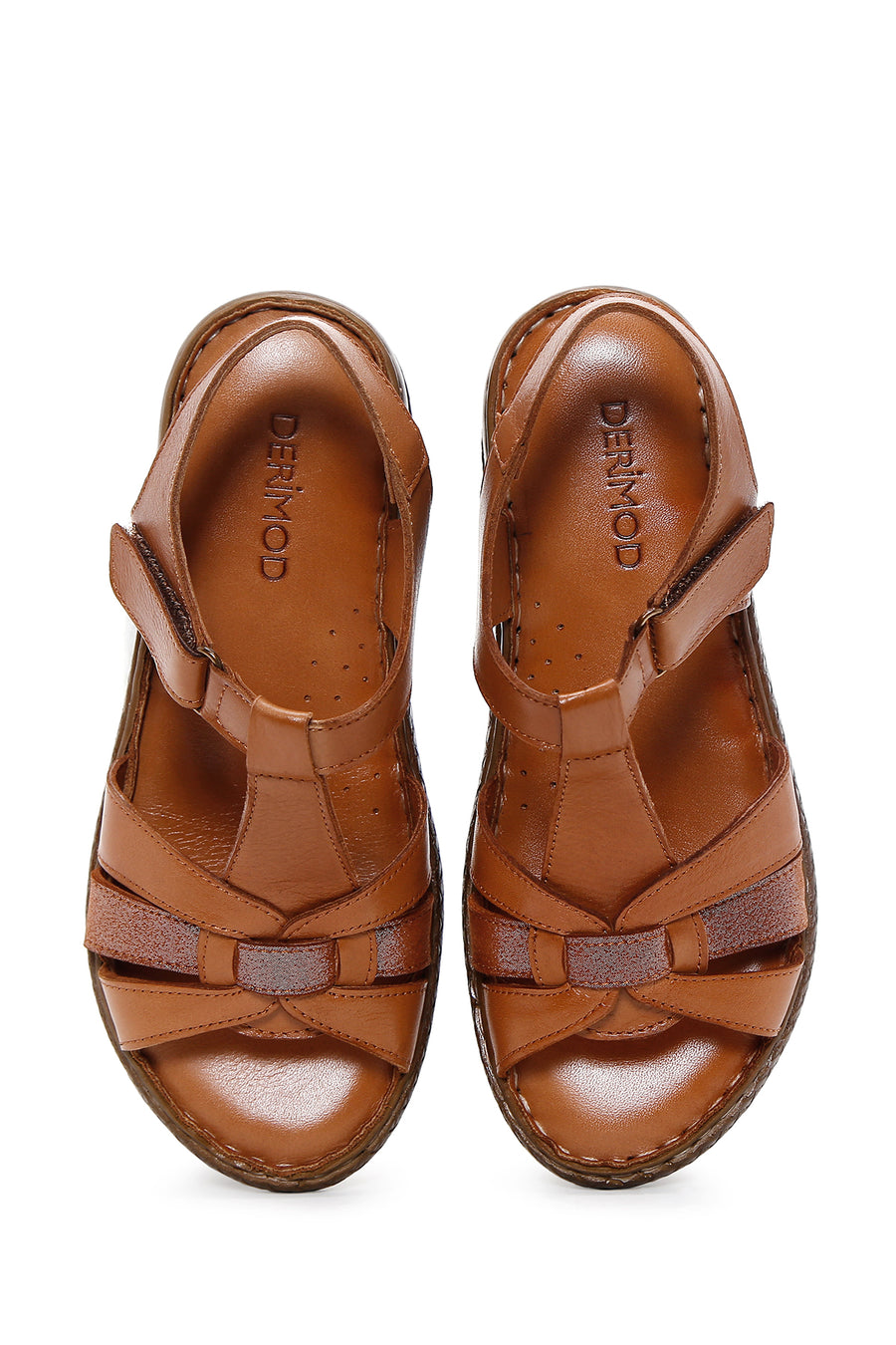 Women's Tan Ankle Strap Thick Soled Leather Comfort Sandals