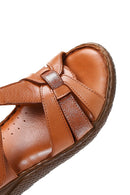 Women's Tan Ankle Strap Thick Soled Leather Comfort Sandals | Derimod