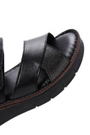 Kadın Siyah Bilekten Bantlı Deri Comfort Sandalet | Derimod