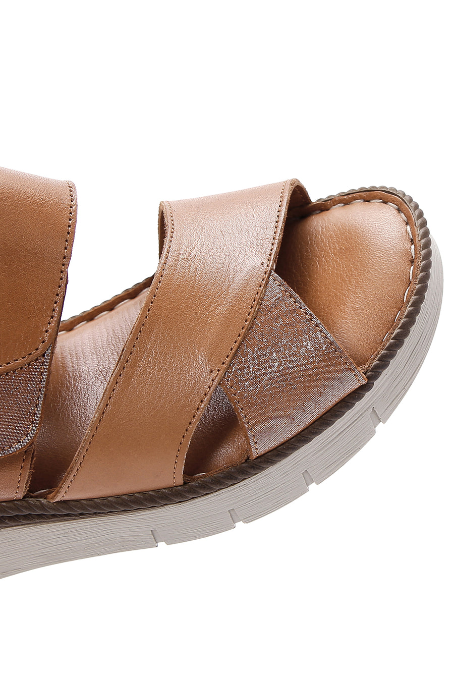 Kadın Taba Bilekten Bantlı Deri Comfort Sandalet
