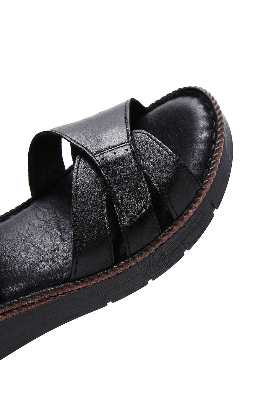 Kadın Siyah Bilekten Bantlı Deri Comfort Sandalet