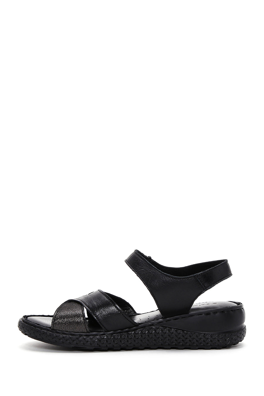 Women's Black Ankle Strap Leather Comfort Sandals