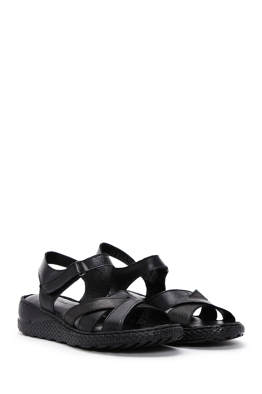 Women's Black Ankle Strap Leather Comfort Sandals