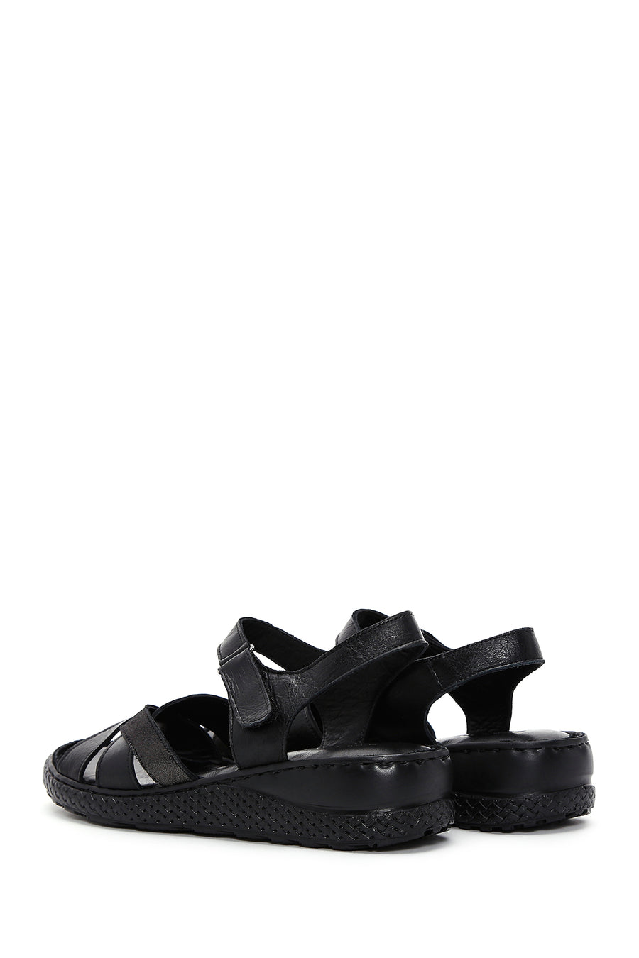 Women's Black Ankle Strap Leather Comfort Sandals