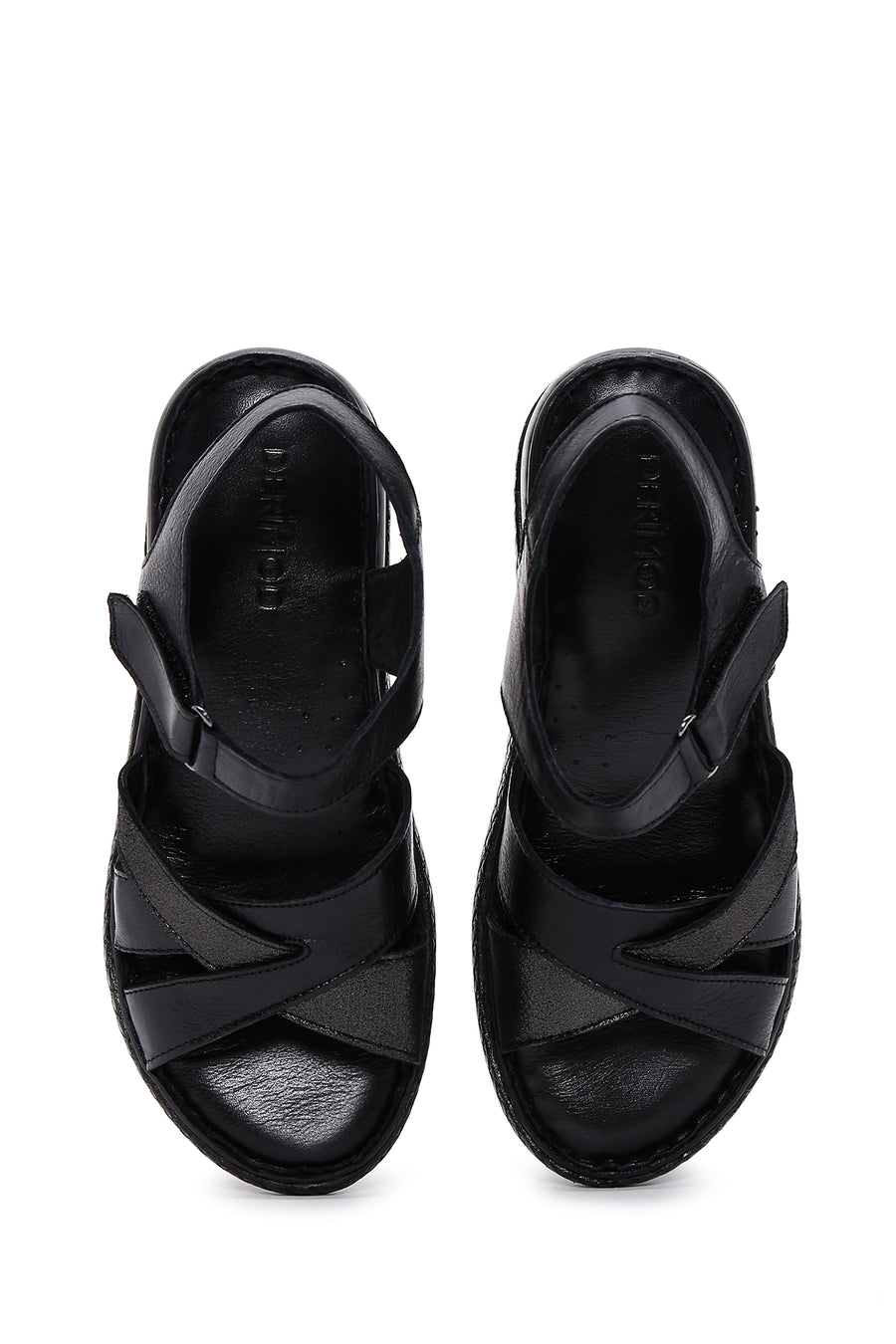 Women's Black Ankle Strap Leather Comfort Sandals