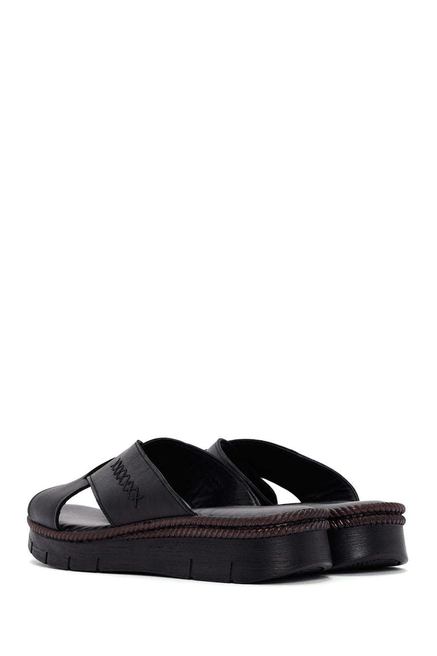 Women's Black Leather Comfort Slippers