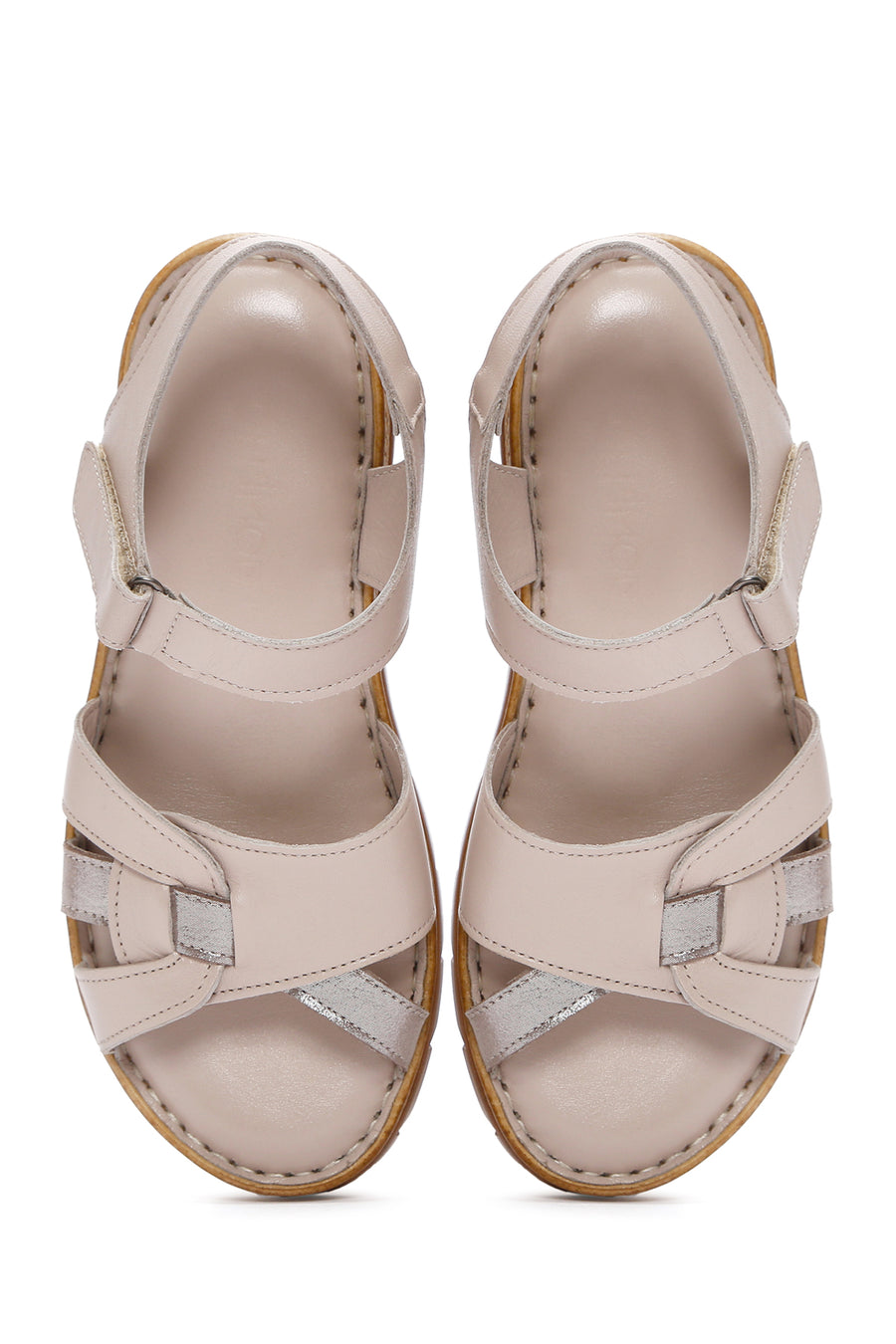 Kadın Vizon Bilekten Bantlı Deri Comfort Sandalet