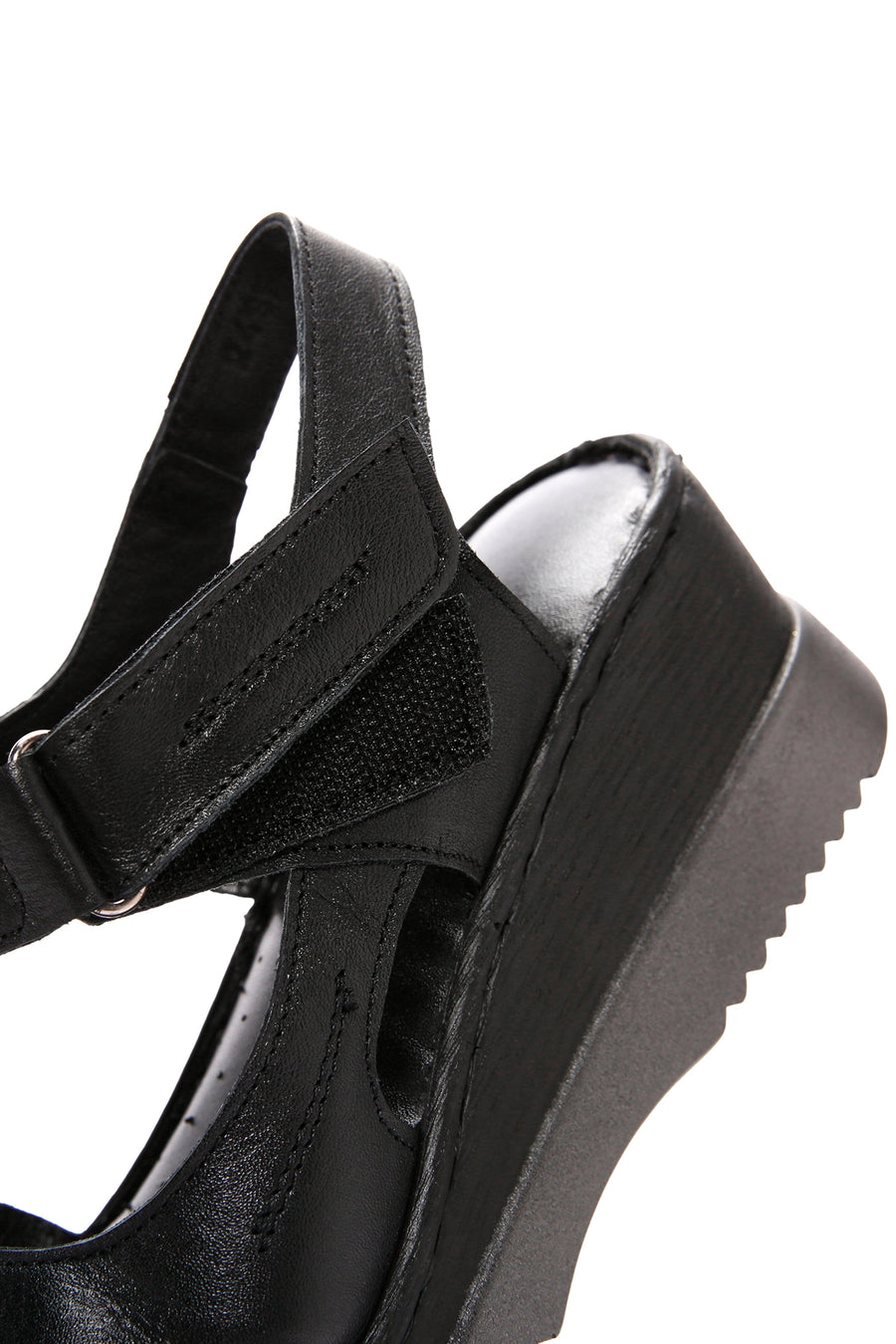 Women's Black Thick Sole Ankle Strap Leather Comfort Sandals