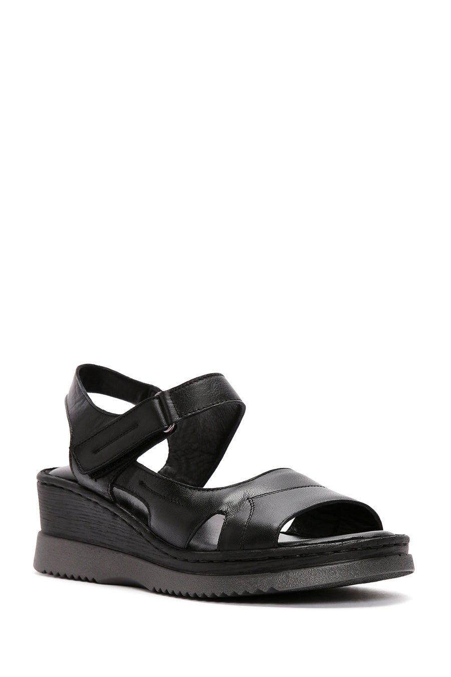 Women's Black Thick Sole Ankle Strap Leather Comfort Sandals