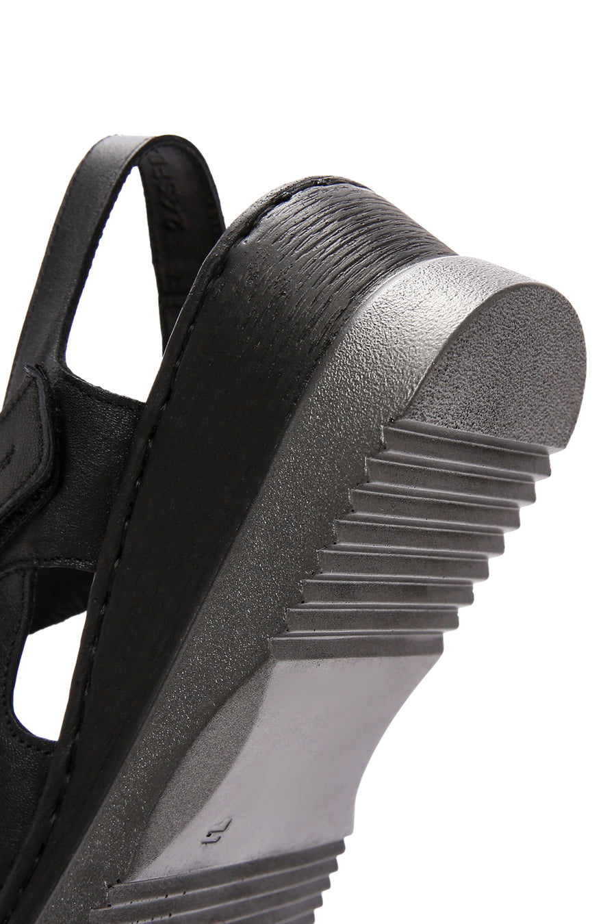 Women's Black Thick Sole Ankle Strap Leather Comfort Sandals
