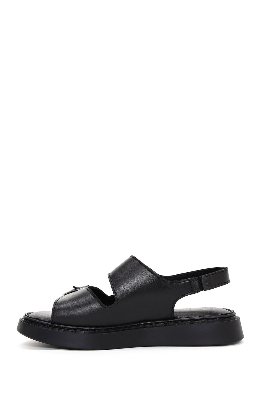 Women's Black Ankle Strap Double Buckle Leather Comfort Sandals