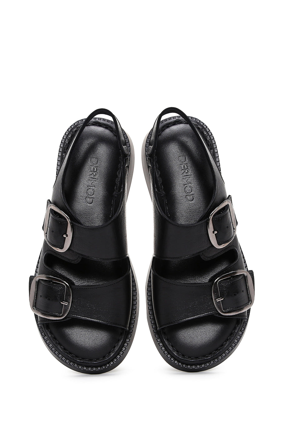 Women's Black Ankle Strap Double Buckle Leather Comfort Sandals