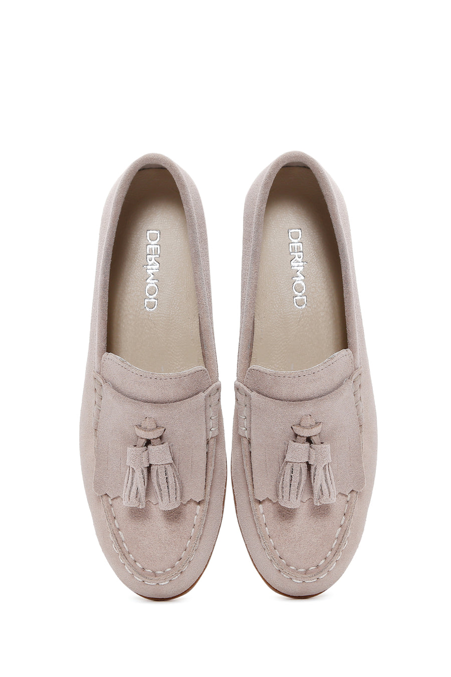 Women's Beige Suede Leather Masculine Loafer
