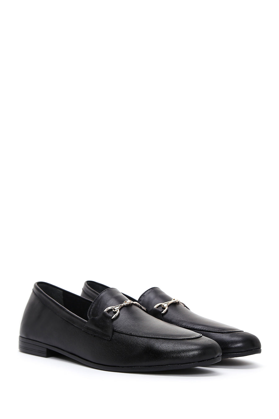 Women's Black Leather Masculine Loafer
