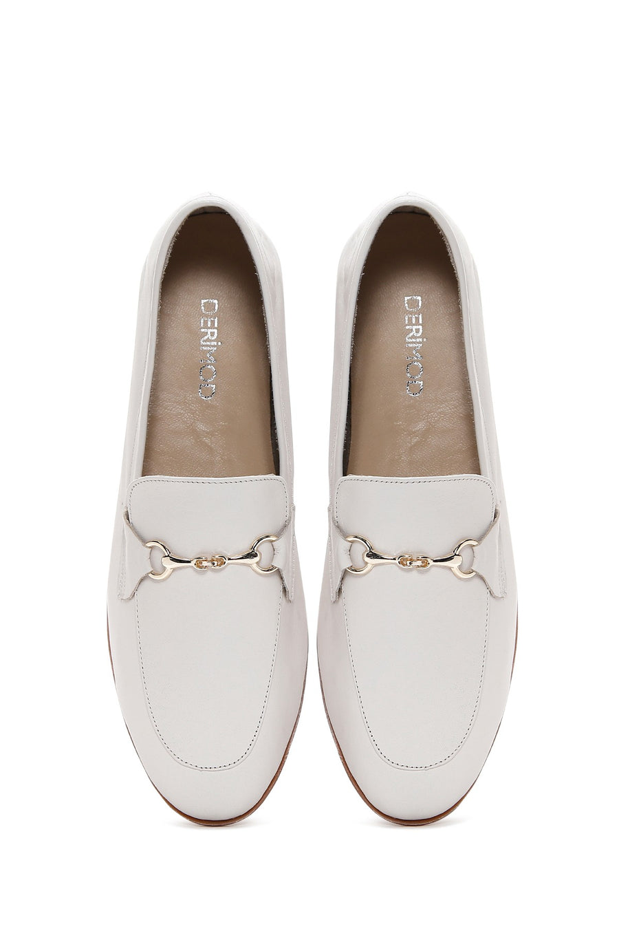 Kadın Krem Deri Maskülen Loafer