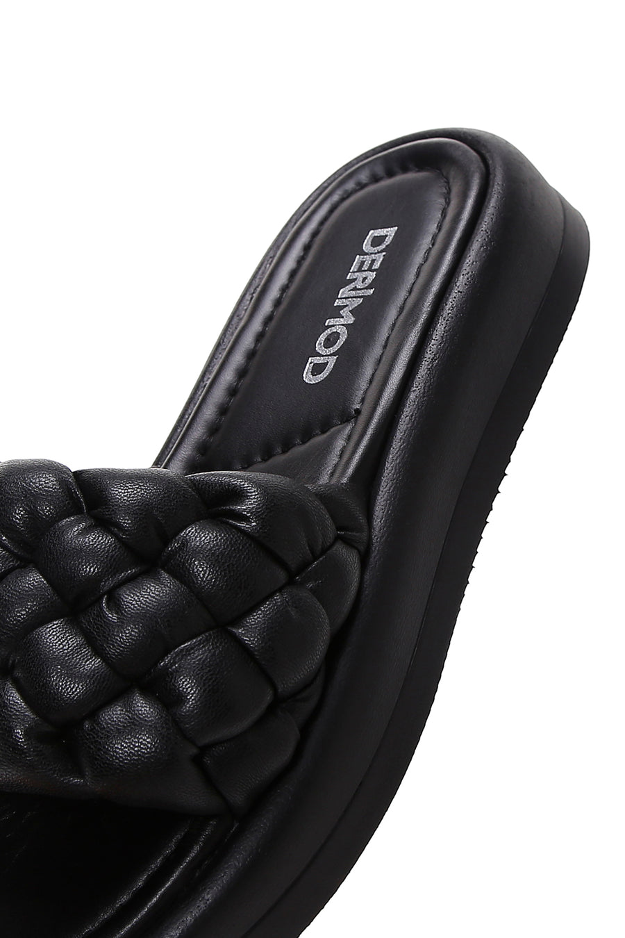 Kadın Siyah Örgü Deri Comfort Terlik