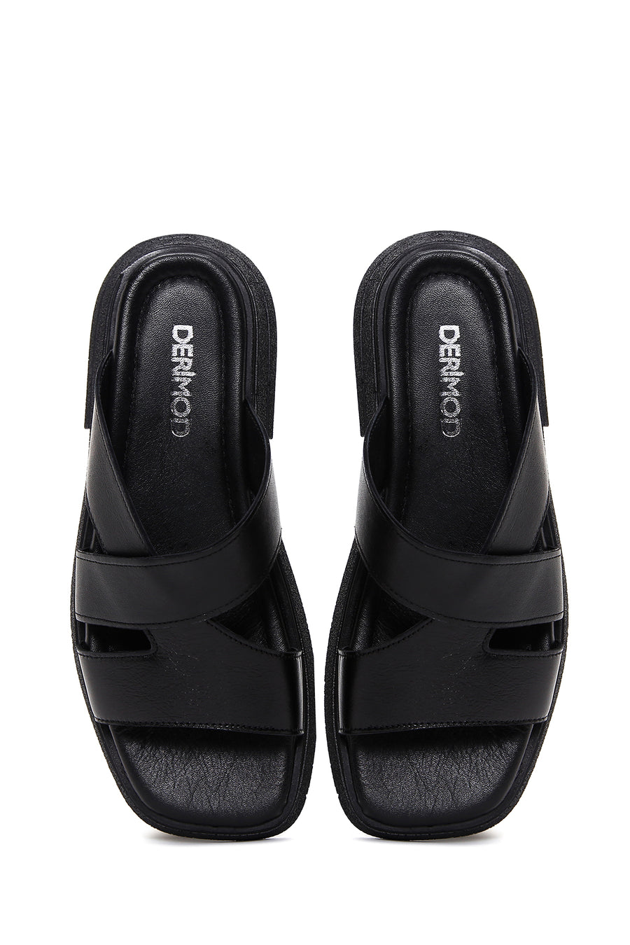 Women's Black Leather Comfort Slippers