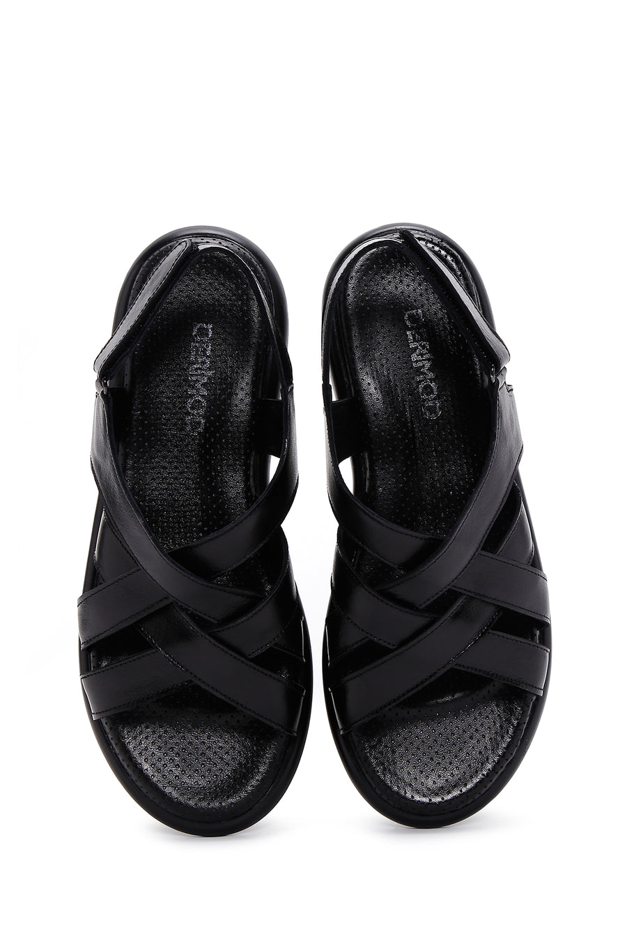 Kadın Siyah Bilekten Bantlı Deri Comfort Sandalet