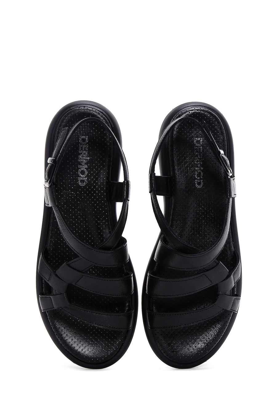 Kadın Siyah Bilekten Bantlı Deri Comfort Sandalet