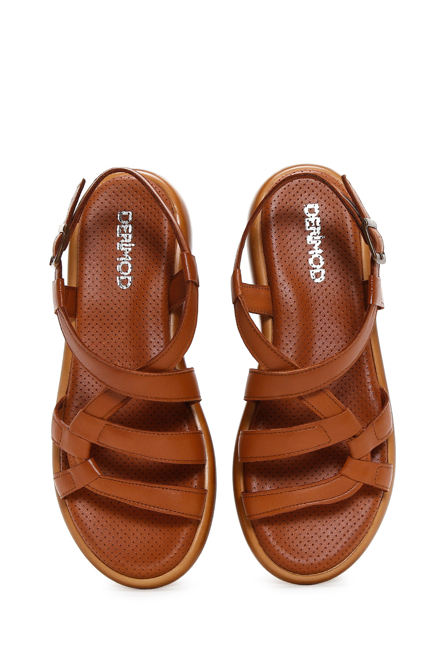 Kadın Taba Bilekten Bantlı Deri Comfort Sandalet