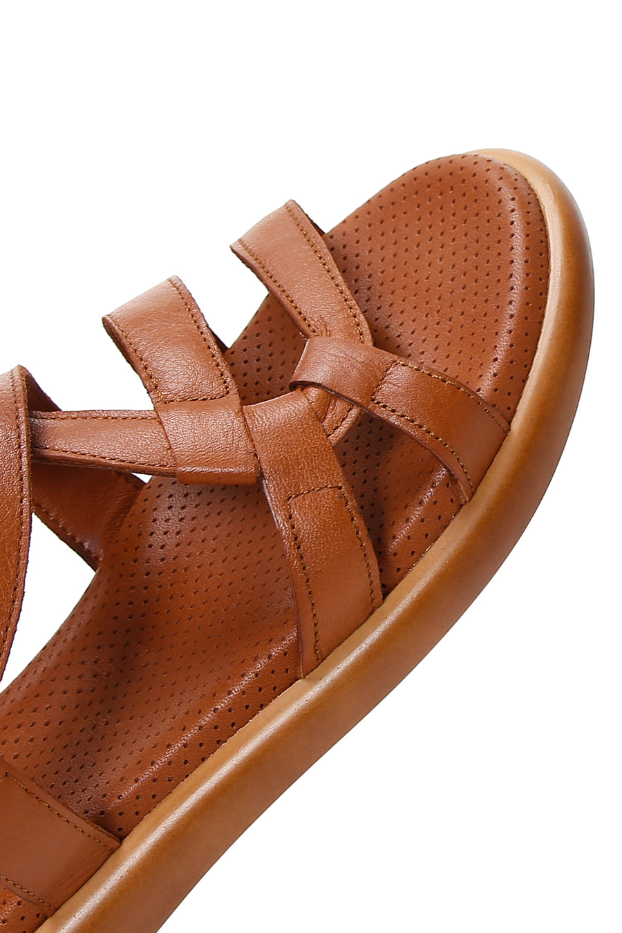Kadın Taba Bilekten Bantlı Deri Comfort Sandalet
