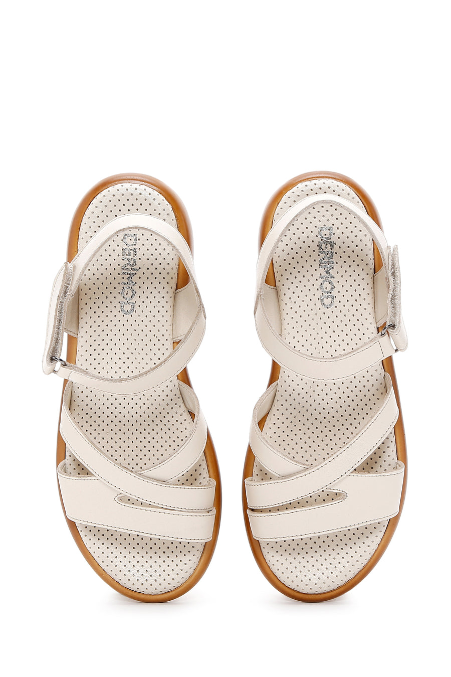Kadın Bej Bilekten Bantlı Deri Comfort Sandalet