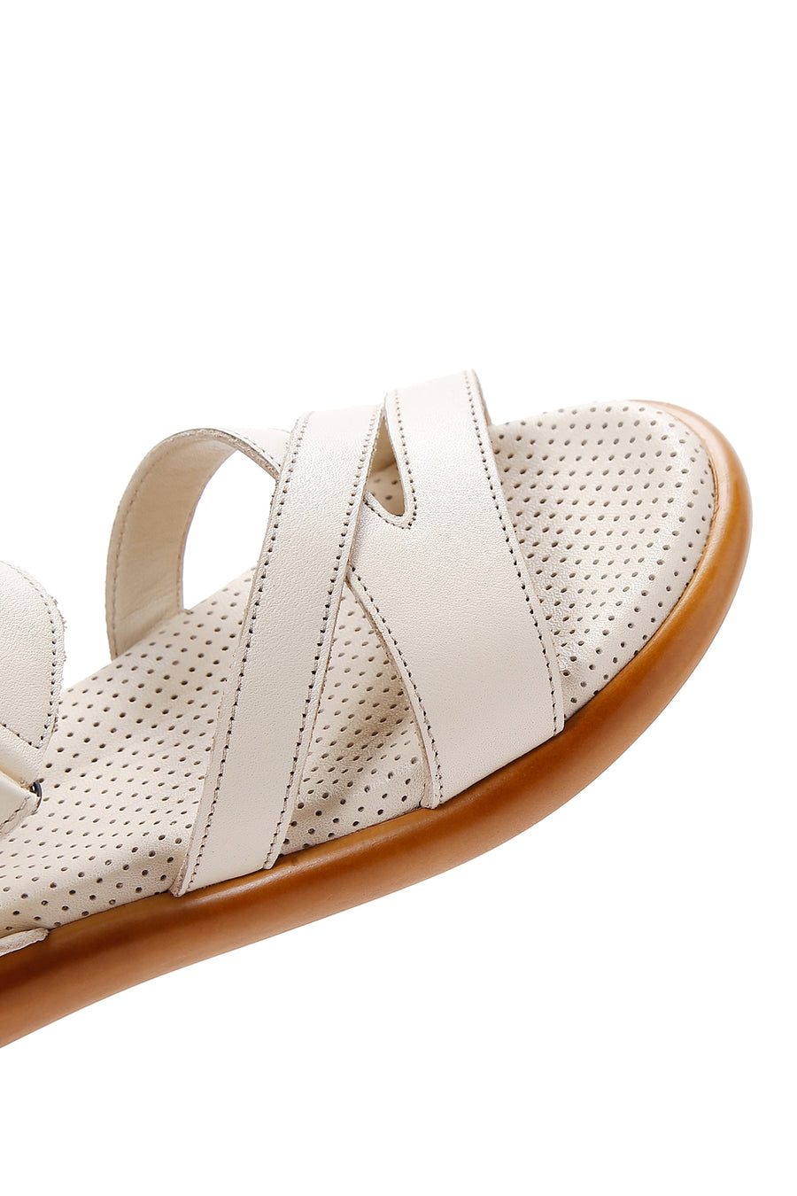Kadın Bej Bilekten Bantlı Deri Comfort Sandalet
