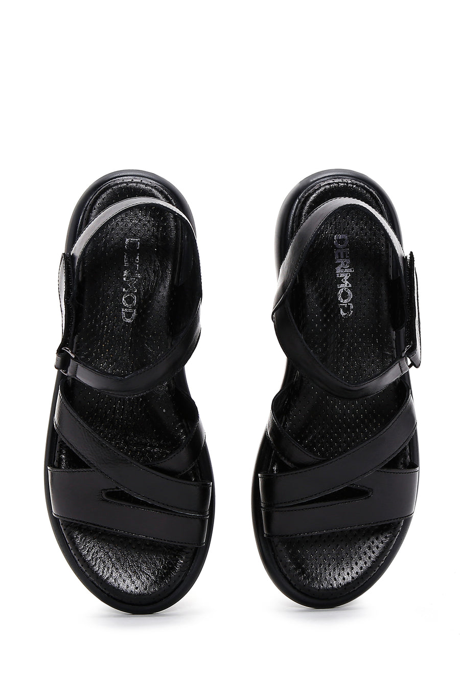 Kadın Siyah Bilekten Bantlı Deri Comfort Sandalet