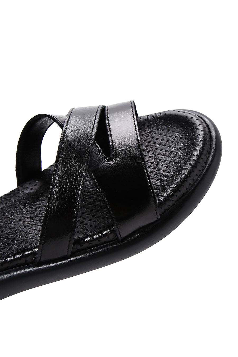 Kadın Siyah Bilekten Bantlı Deri Comfort Sandalet