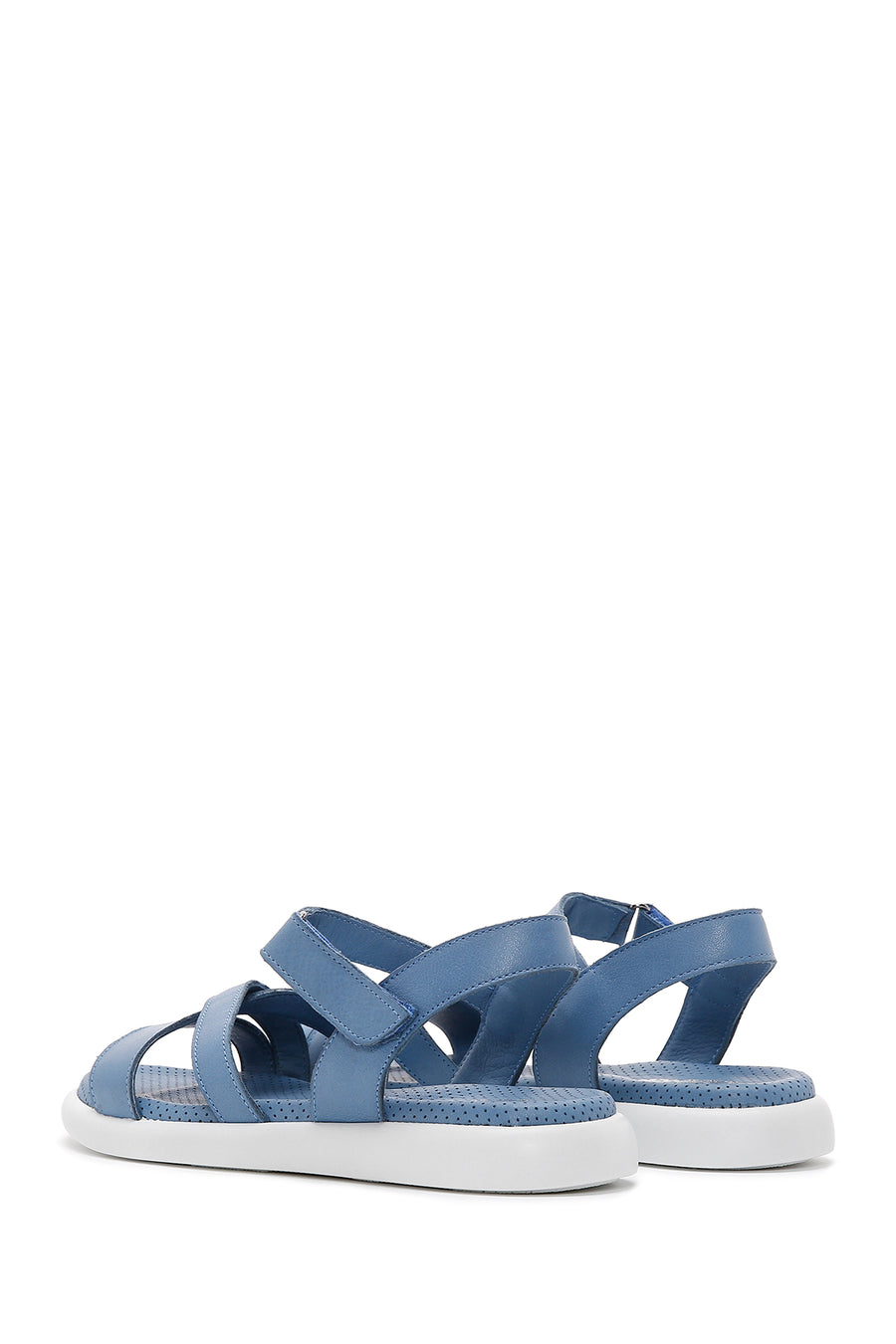 Kadın Mavi Bilekten Bantlı Deri Comfort Sandalet