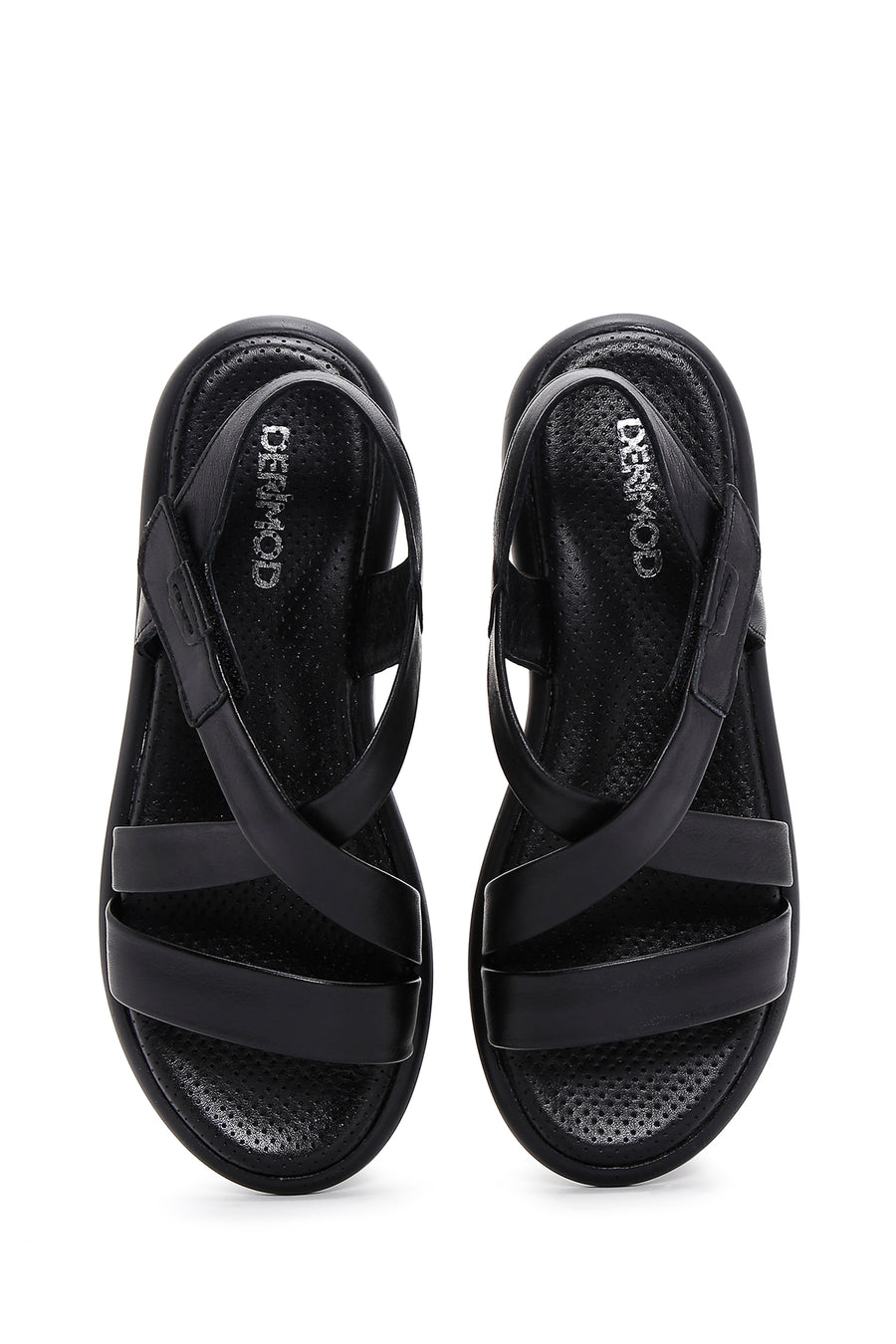 Kadın Siyah Bilekten Bantlı Deri Comfort Sandalet