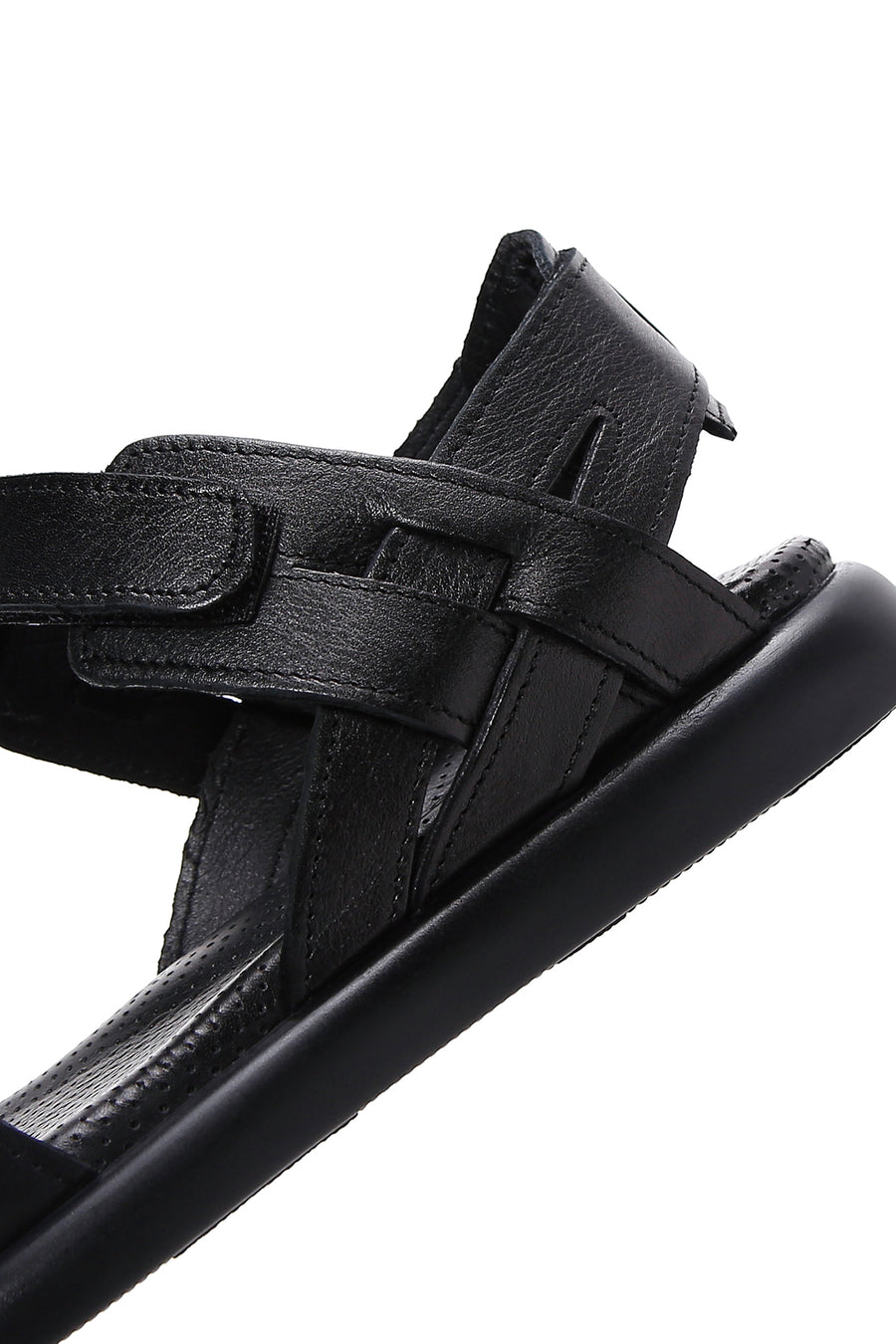 Kadın Siyah Bantlı Deri Comfort Sandalet