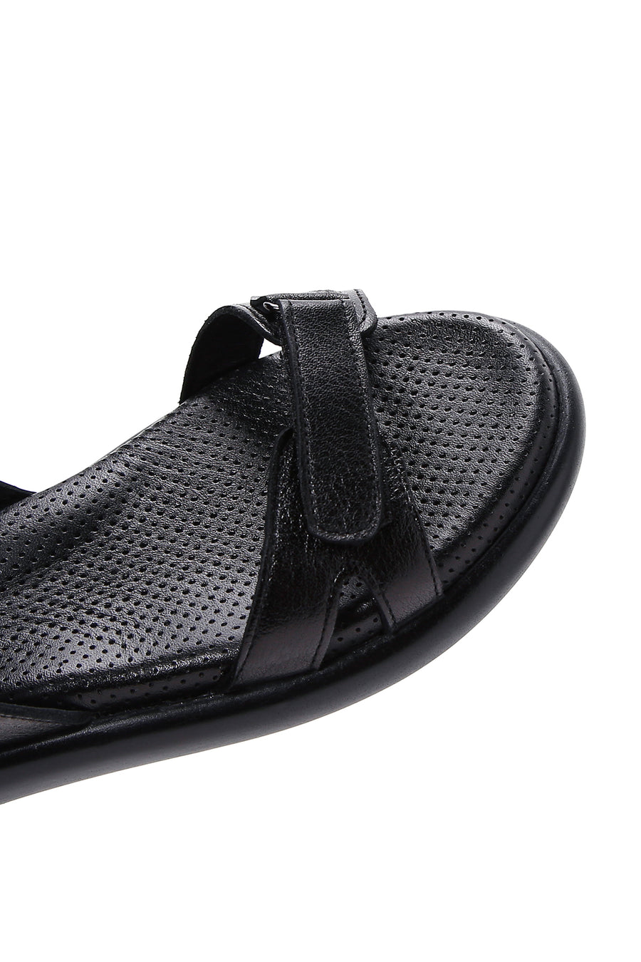 Kadın Siyah Bantlı Deri Comfort Sandalet