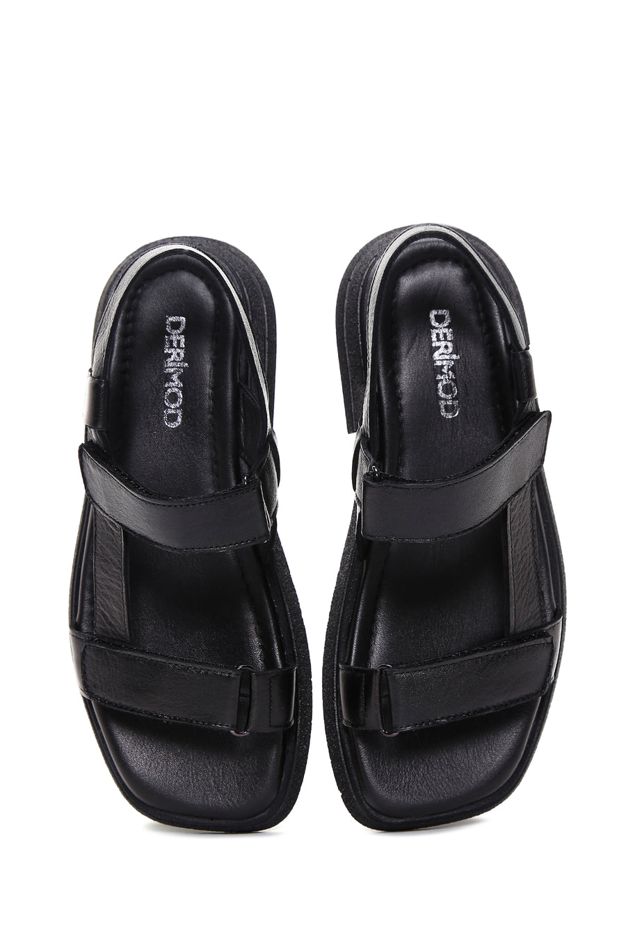 Kadın Siyah Çift Bantlı Deri Comfort Sandalet