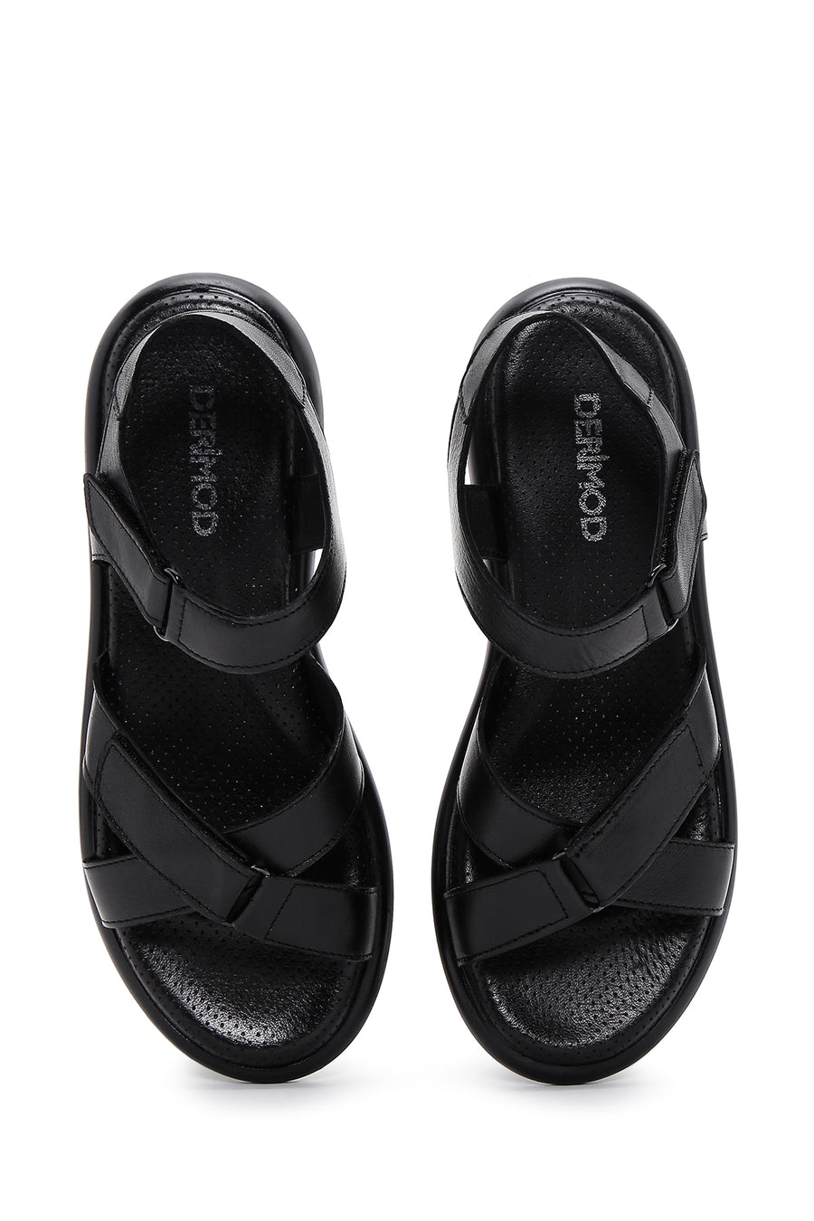 Kadın Siyah Çift Bantlı Deri Comfort Sandalet
